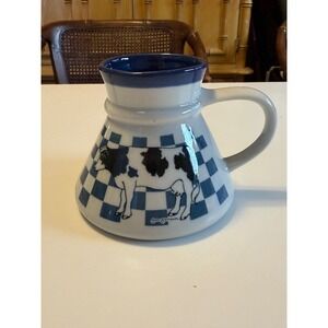 Otagiri Jan Jameson Cow Mug Vintage No Spill Captains Wide Base Blue Checkered